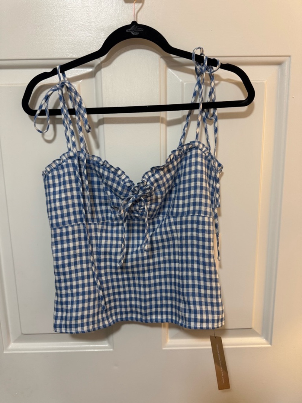 NWT Reformation Holcomb Linen Top Azure Check Size 6 $128 - Picture 2 of 12
